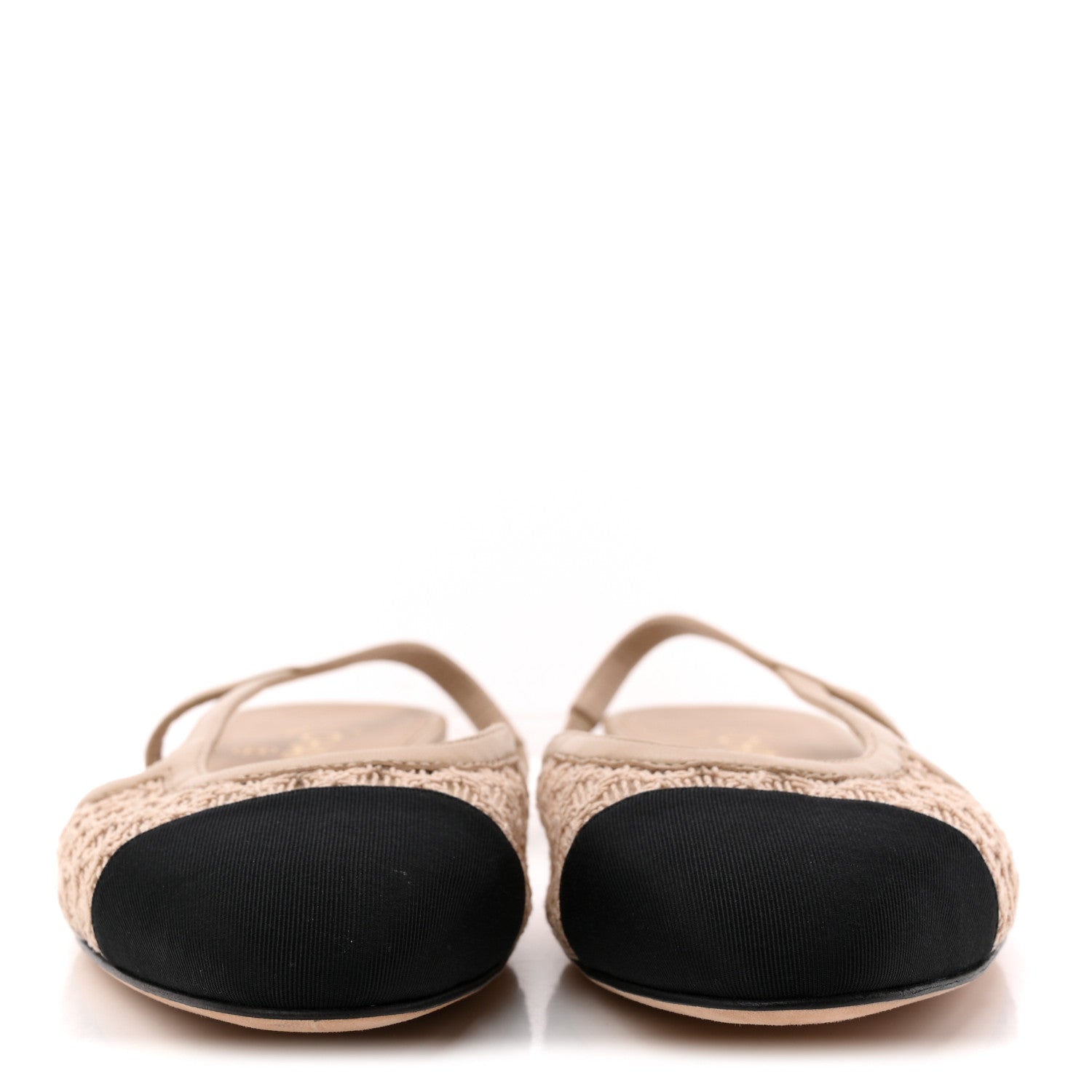 Chanel Embroidery Grosgrain Cap Toe CC Slingback Flats 38.5 Beige Black 3 of 9