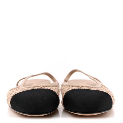 Chanel Embroidery Grosgrain Cap Toe CC Slingback Flats 38.5 Beige Black 3 of 9