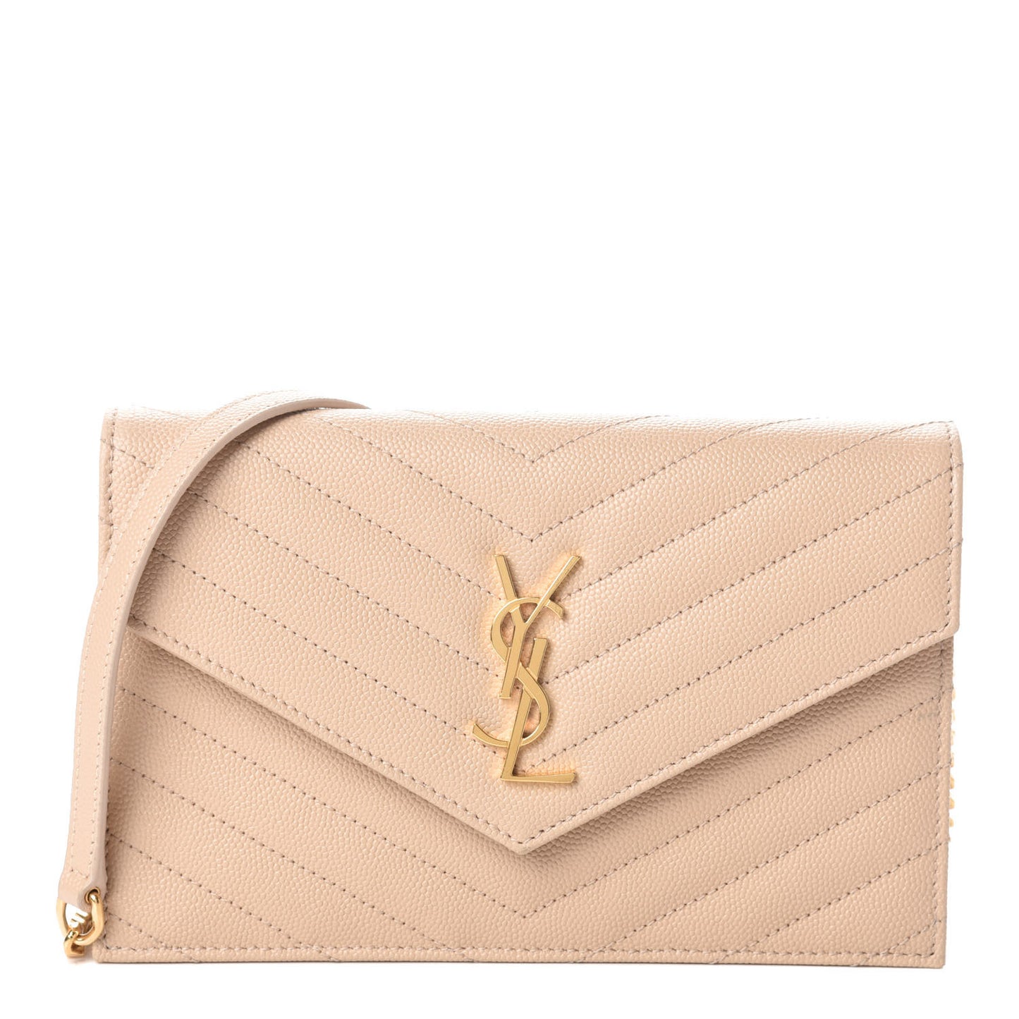 Grain De Poudre Matelasse Chevron Monogram Envelope Chain Wallet Nude Powder