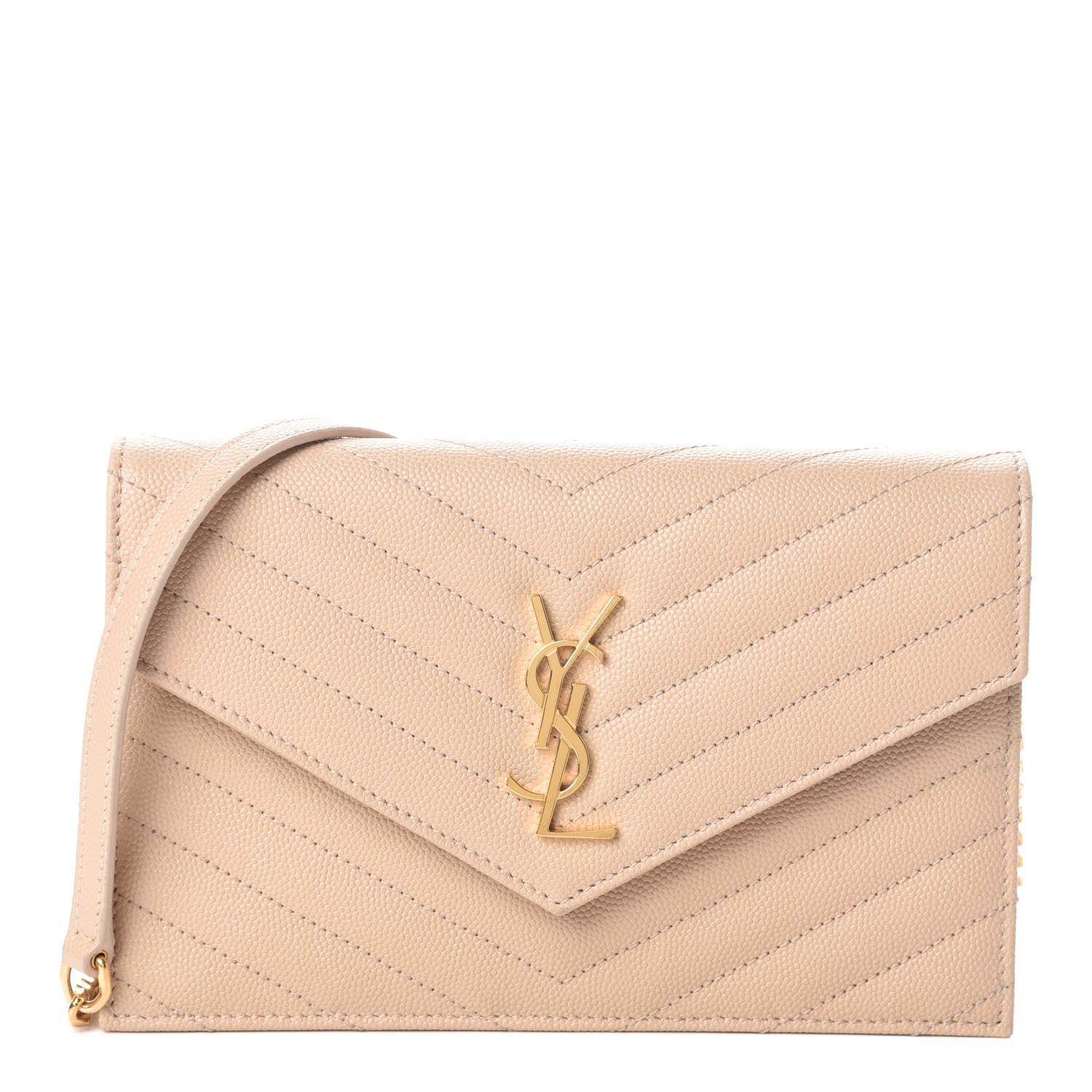 Saint Laurent Grain De Poudre Matelasse Chevron Monogram Envelope Chain Wallet Nude Powder 1 of 9