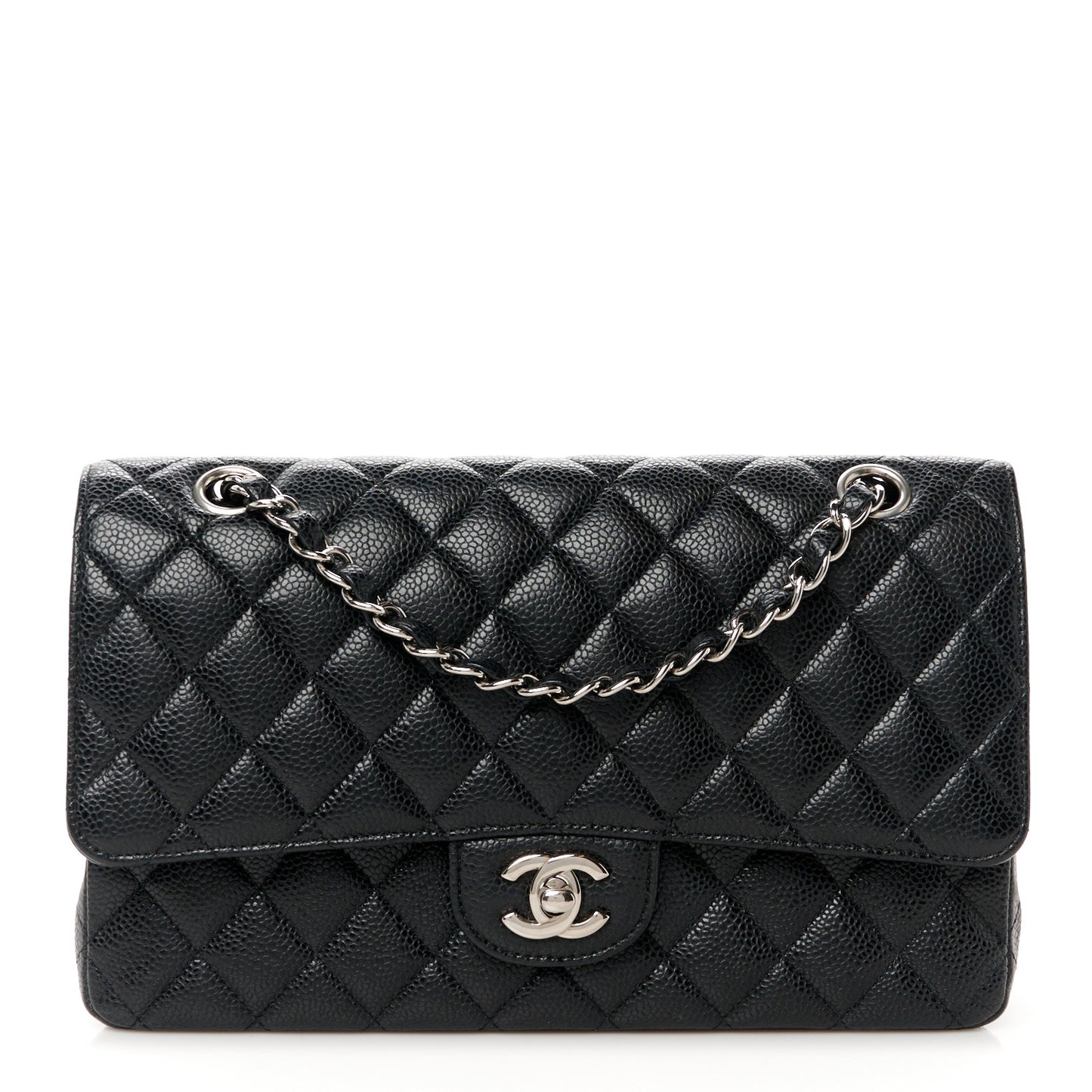 Caviar Quilted Medium Double Flap Black