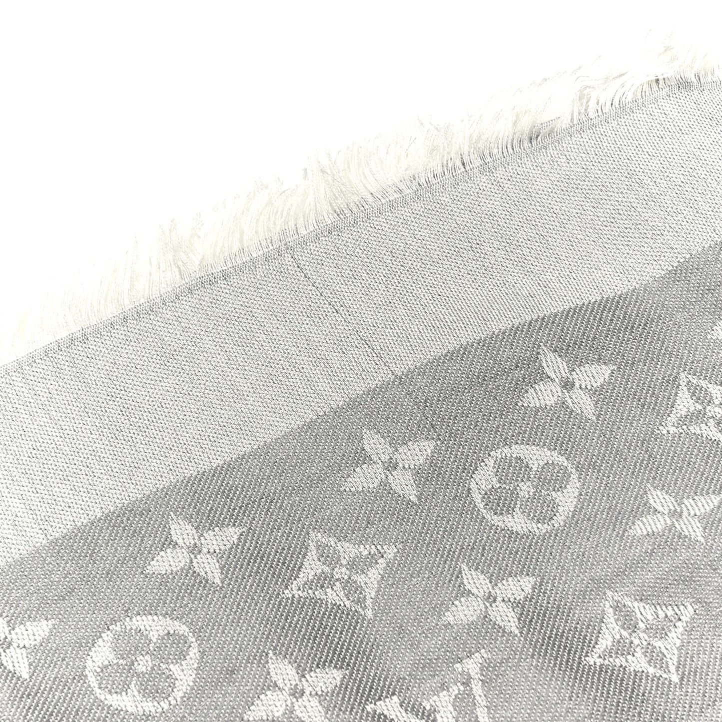 Wool Silk Monogram Denim Shawl Pearl Grey