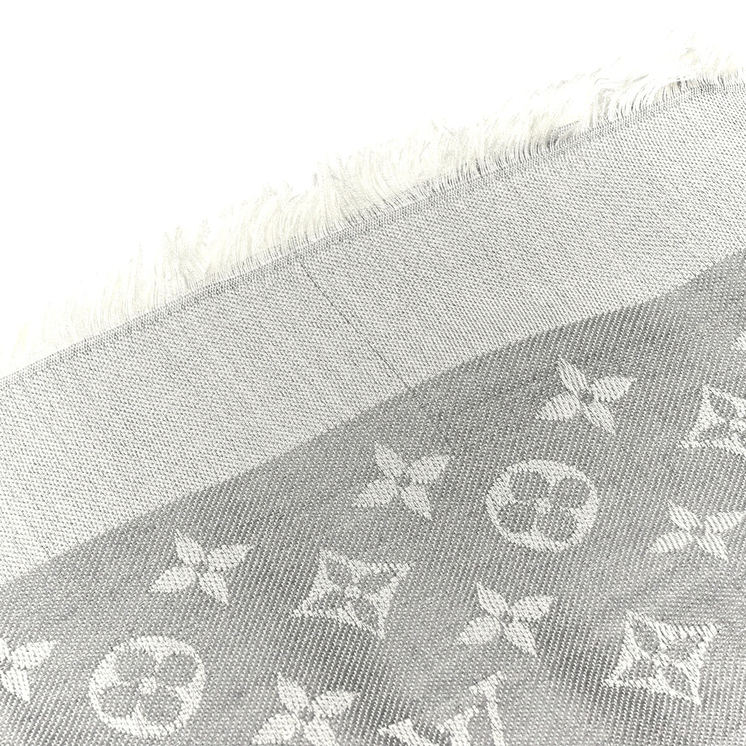 Louis Vuitton Wool Silk Monogram Denim Shawl Pearl Grey 3 of 3