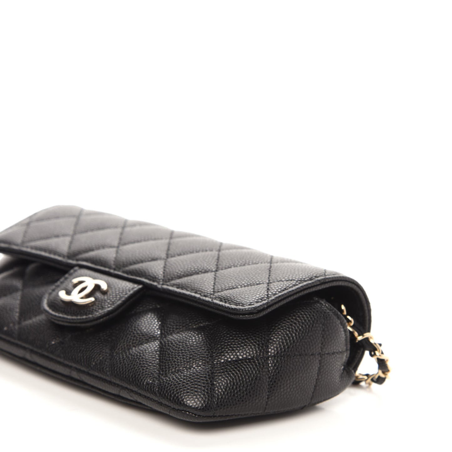 Caviar Quilted Glasses Case With Chain Black