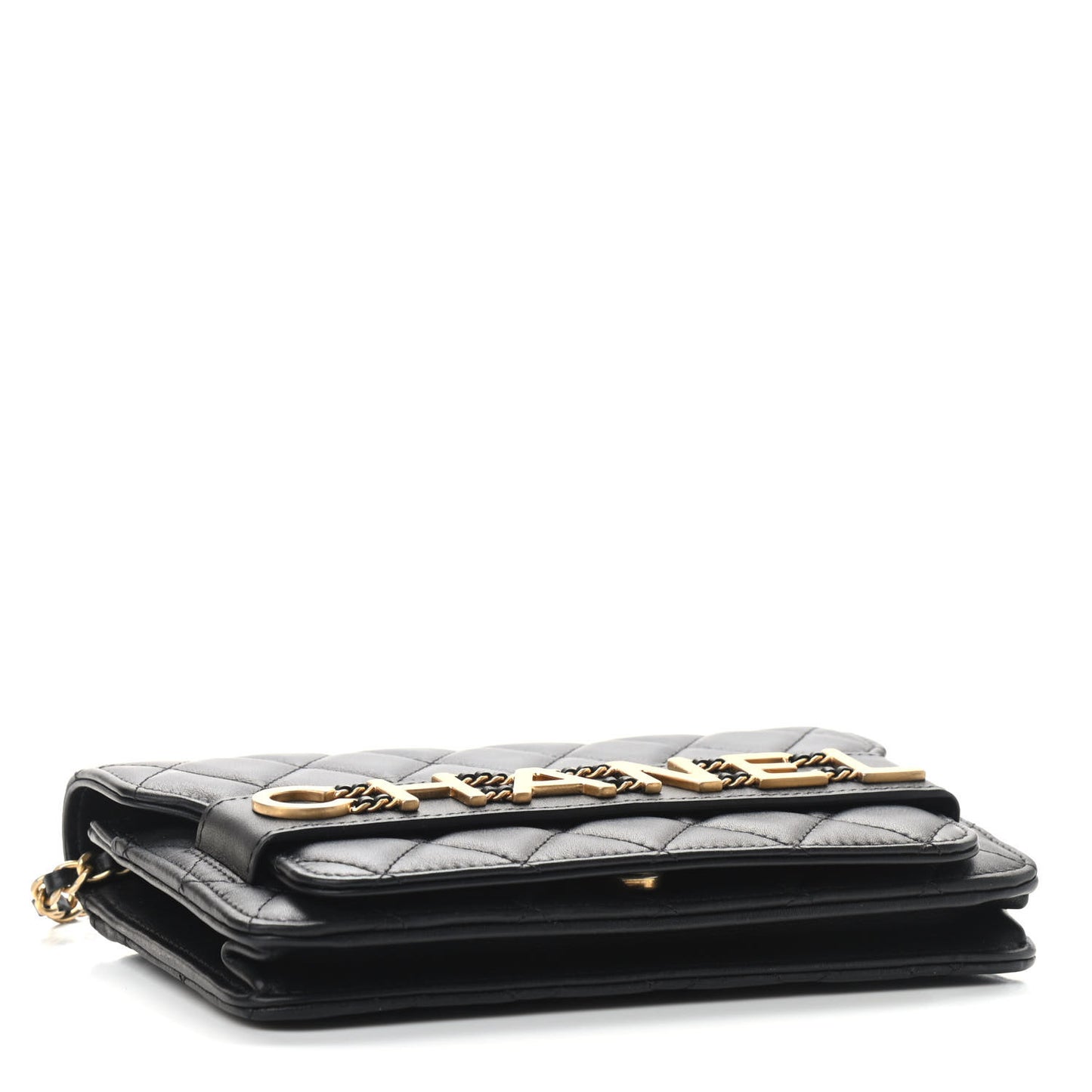 Calfskin Quilted Enchained Wallet On Chain WOC Black