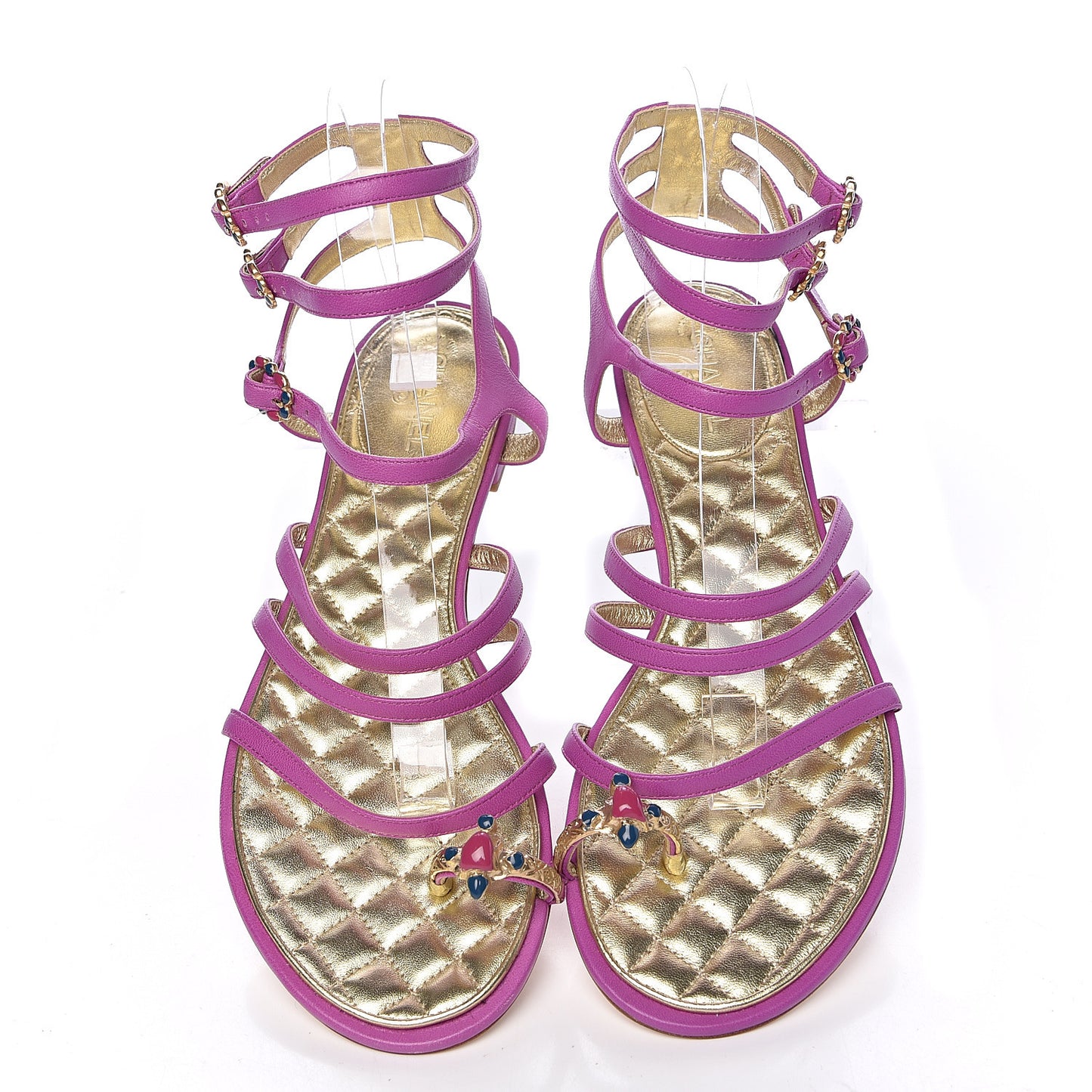Lambskin Gripoix Flat Sandals 38 Purple
