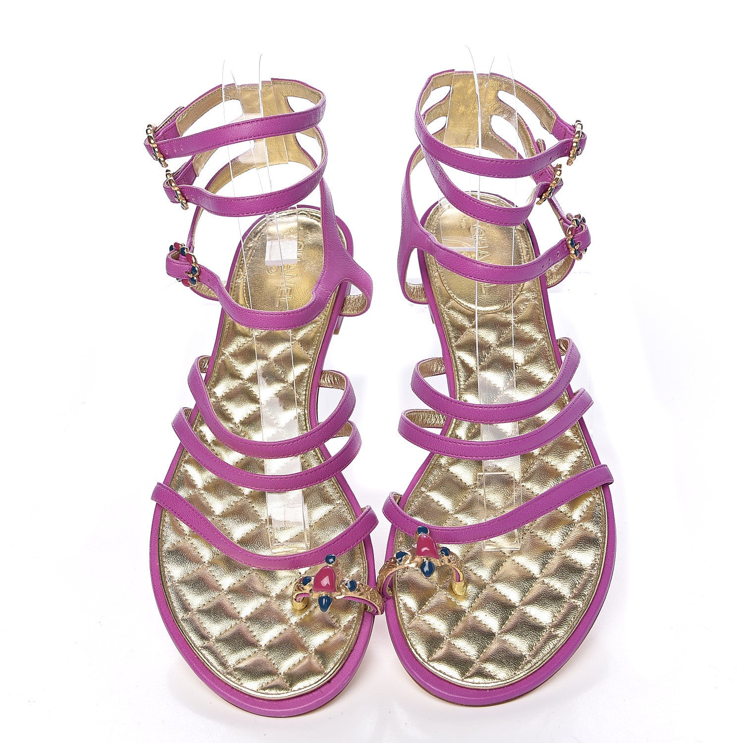 Chanel Lambskin Gripoix Flat Sandals 38 Purple 5 of 8