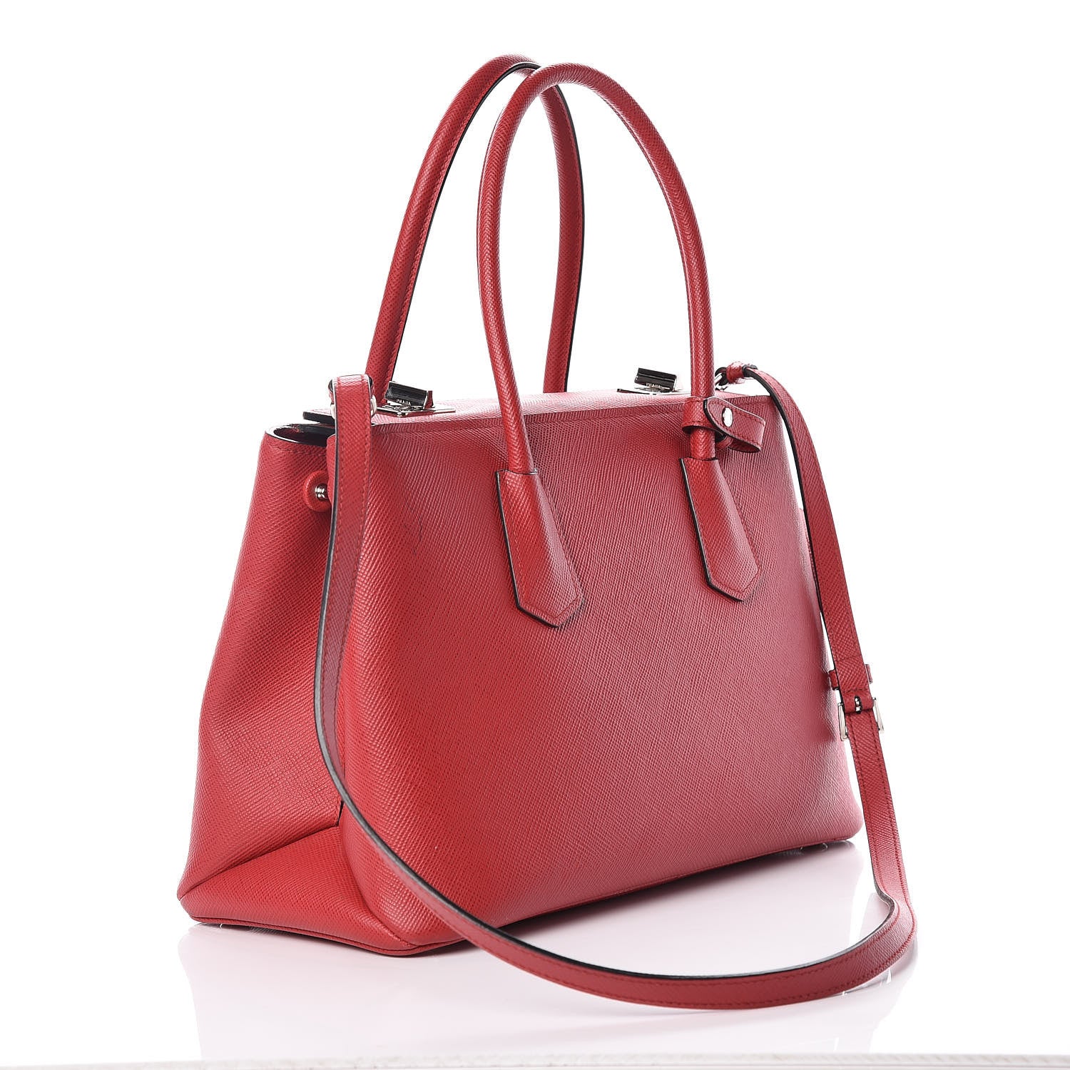 Prada Saffiano Cuir Twin Tote Fuoco 3 of 14