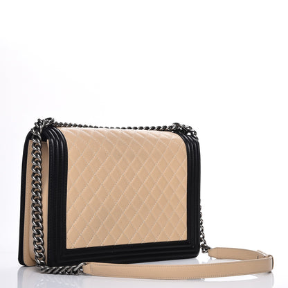 Chanel Lambskin Quilted Large Boy Flap Beige Black 3 of 11