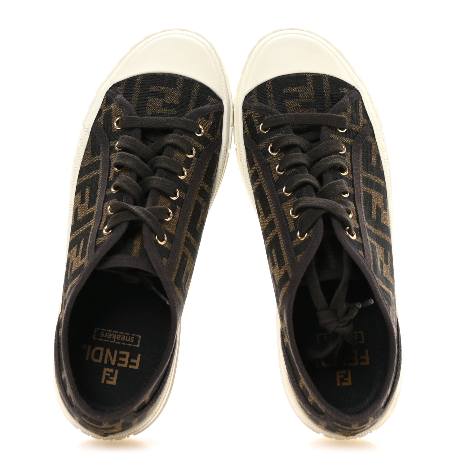 Fendi Fabric Jacquard FF Womens Domino Low Top Sneakers 40 Tobacco 2 of 8