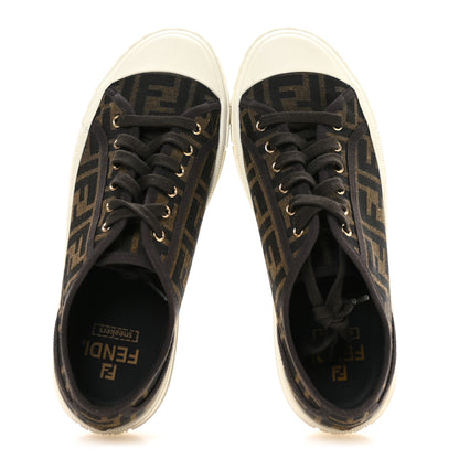 Fendi Fabric Jacquard FF Womens Domino Low Top Sneakers 40 Tobacco 2 of 8