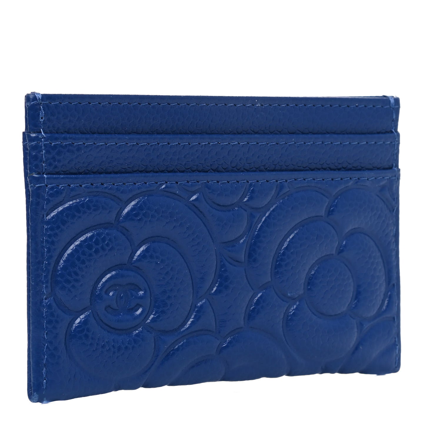 Caviar Camellia Embossed Card Holder Blue