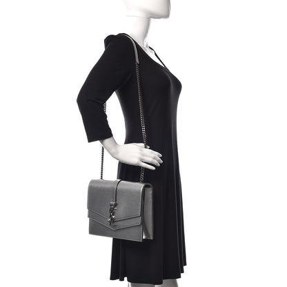 Saint Laurent Grain De Poudre Monogram Medium Sulpice Shoulder Bag Silver 2 of 11