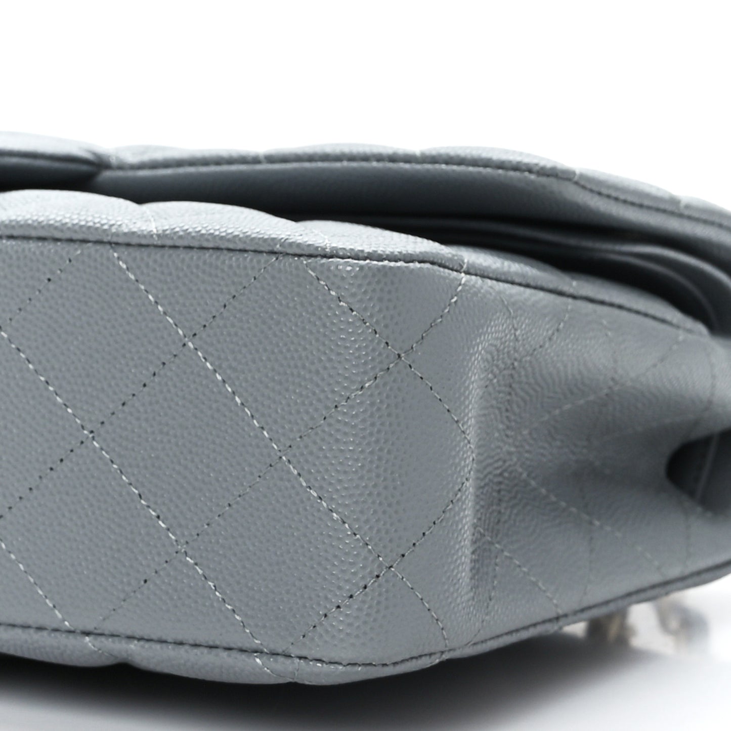 Caviar Quilted Medium Double Flap Grey