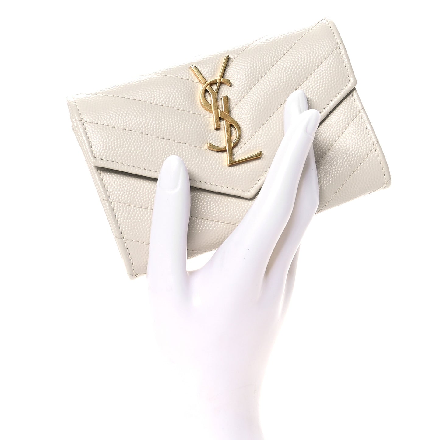 Grain De Poudre Matelasse Chevron Small Monogram Envelope Wallet Crema Soft