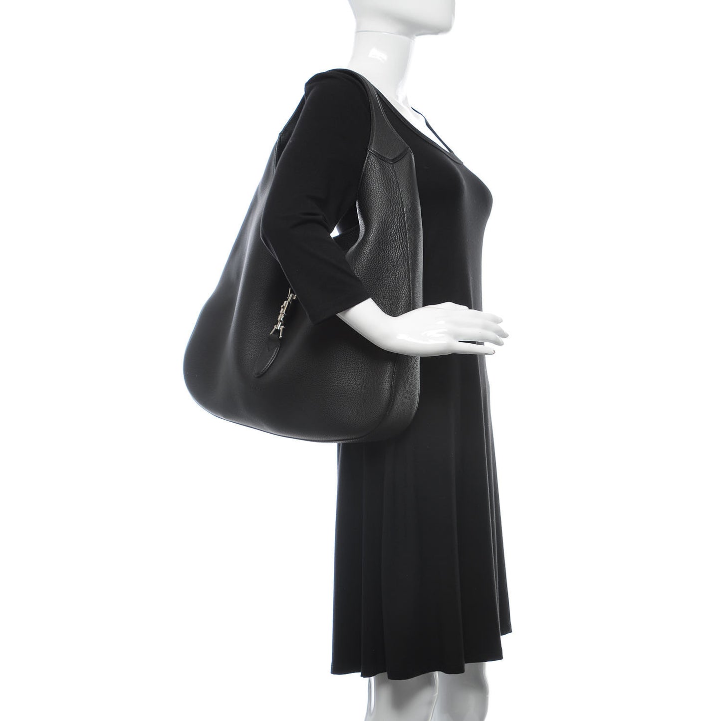 Soft Grained Calfskin Large Jackie Hobo Black