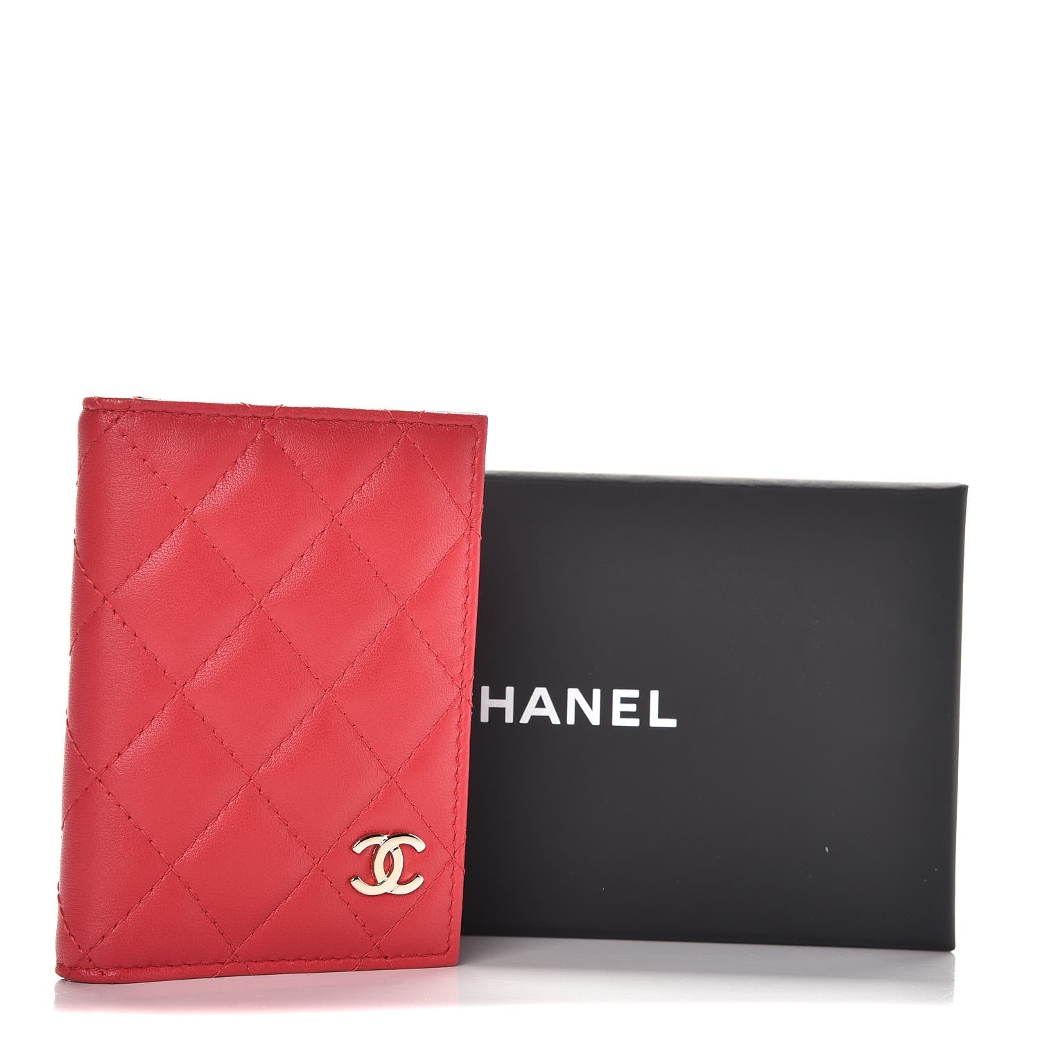 Chanel Lambskin Quilted Card Holder Wallet Dark Pink 8 of 8
