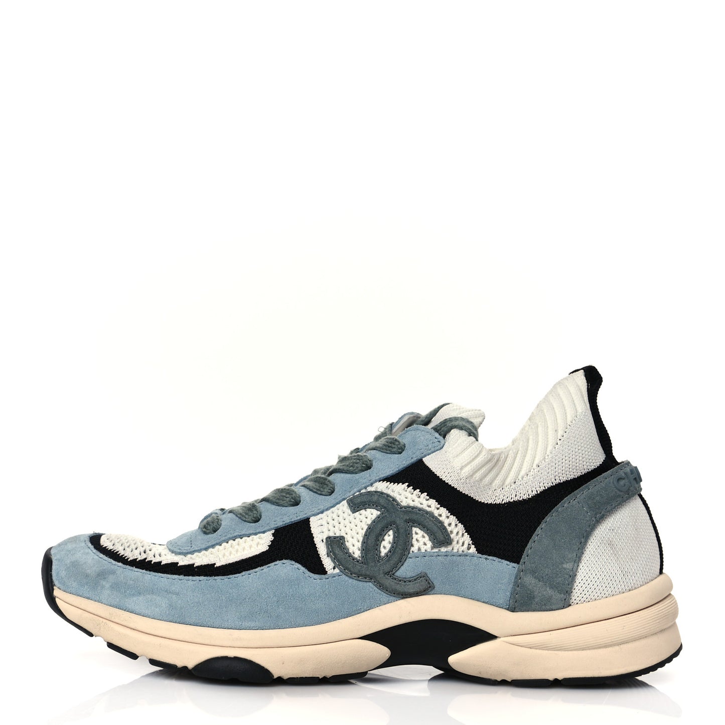 Mesh Suede Fabric Womens CC Sneakers 39.5 Blue Black White