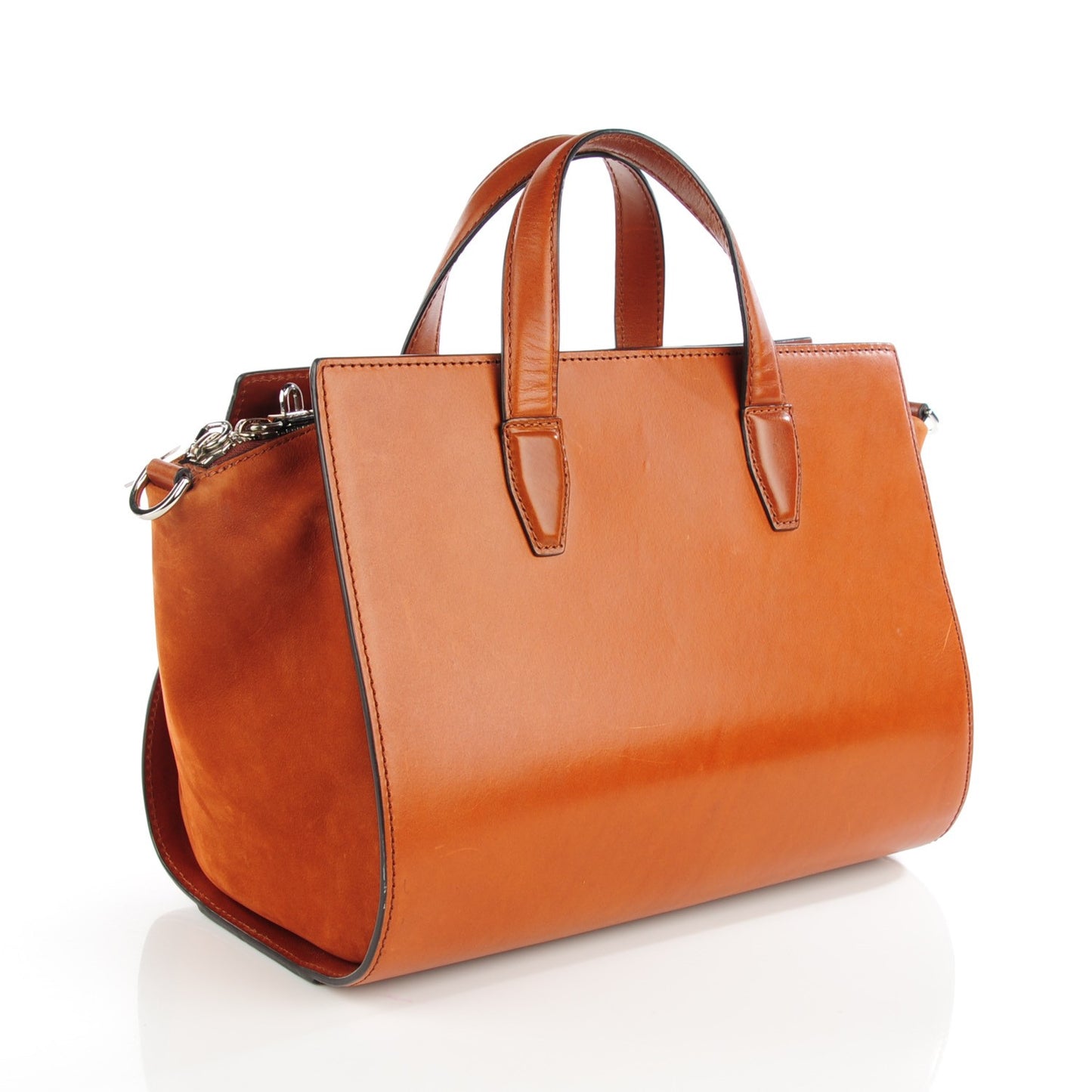 Shiny Calfskin Pelican Satchel Amaretto Rhodium Hardware