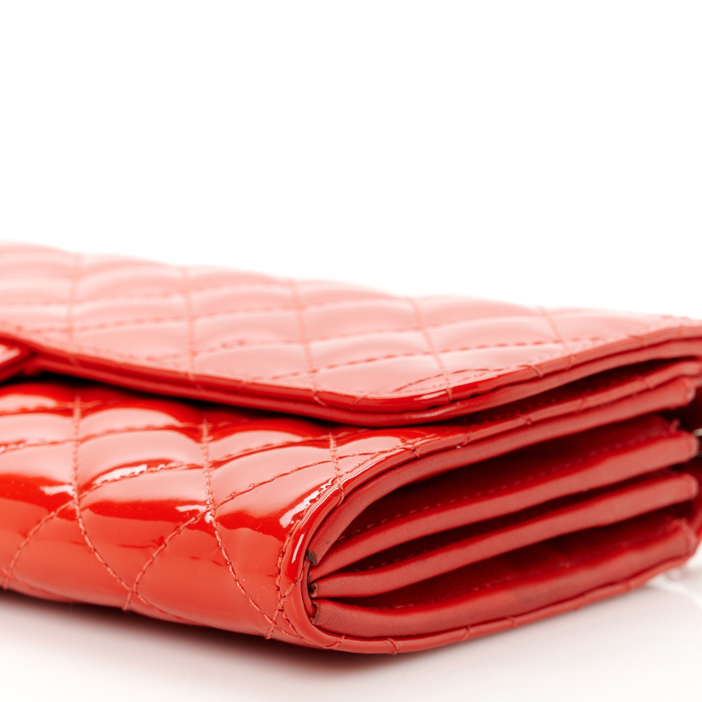 Patent Calfskin Quilted Brilliant East West Flap Clutch Red