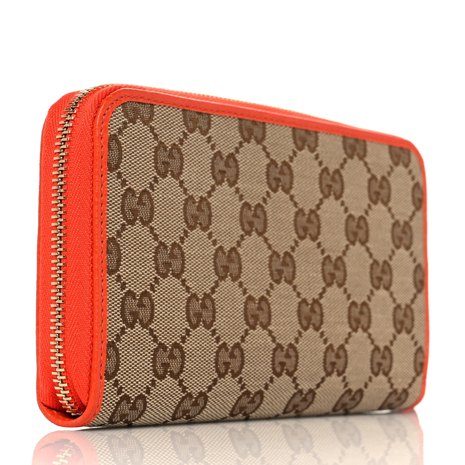Gucci Monogram Dollar Calfskin Zip Around Wallet Beige Ebony Sun Orange 3 of 11