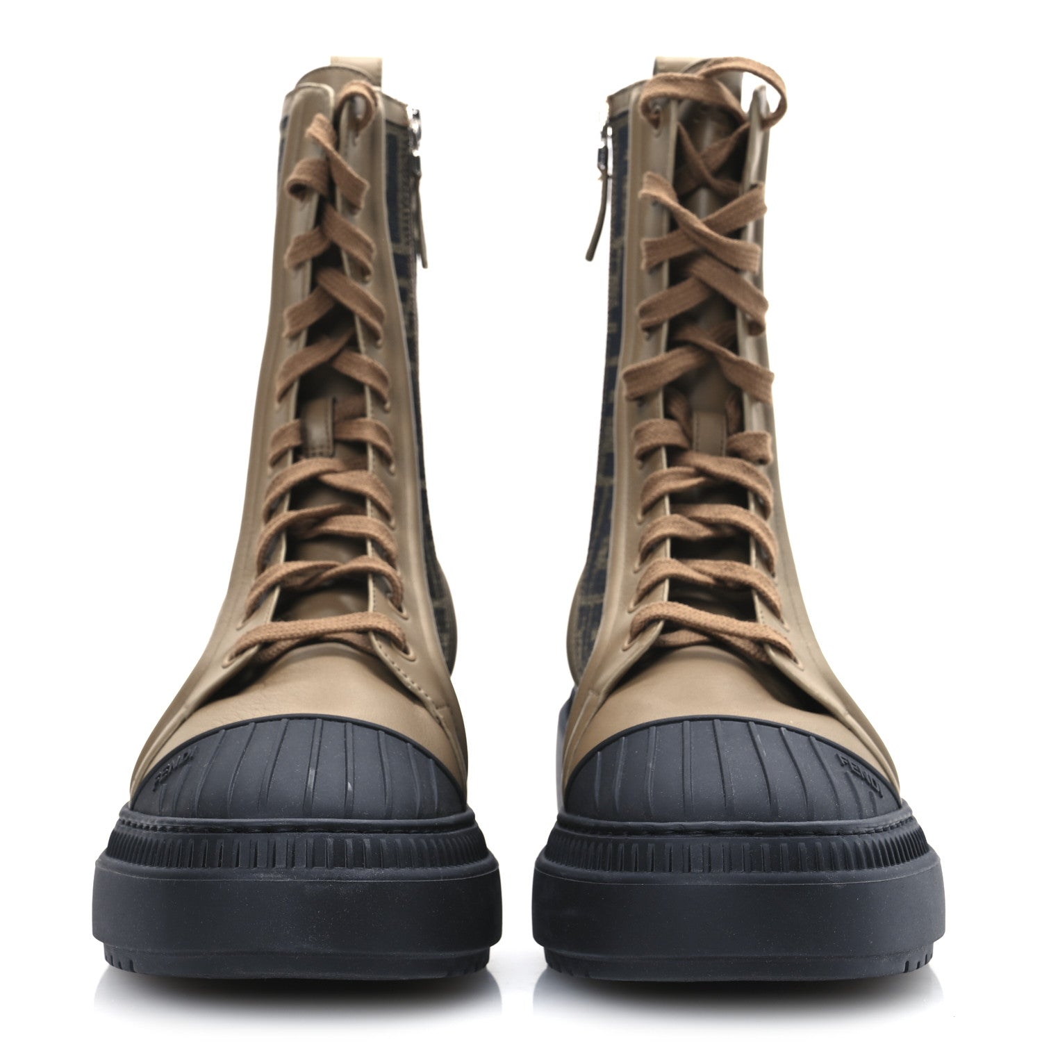 Fendi Fabric Jacquard Vitello FF Domino 50mm Biker Boots 41 Tobacco Black Sand 3 of 11
