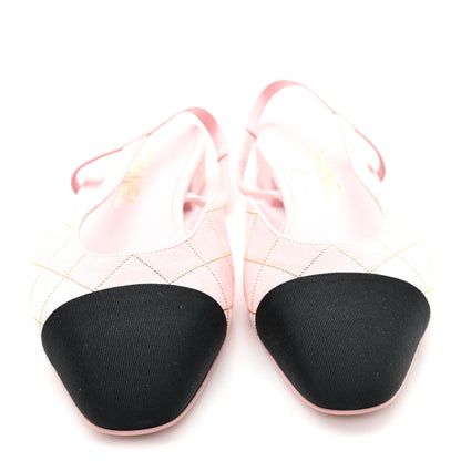 Chanel Suede Crystal Grosgrain Cap Toe CC Slingback Flats 37 Pink Gold Black 3 of 9
