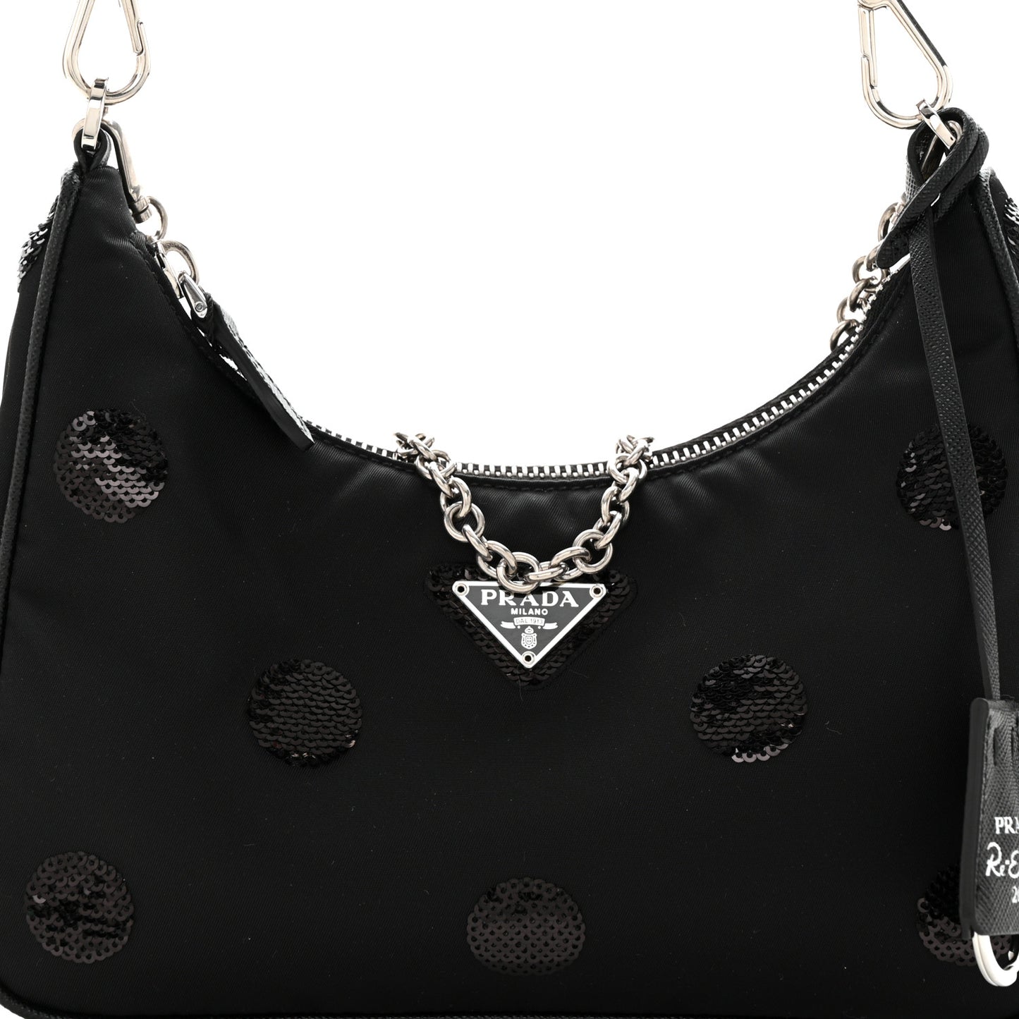 Nylon Sequin Embellished Polka Dot Re-Edition 2005 Shoulder Bag Black
