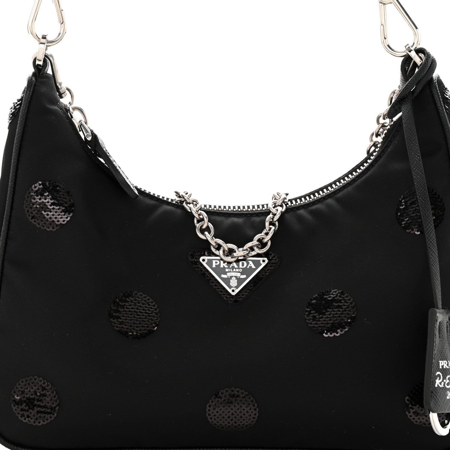 Prada Nylon Sequin Embellished Polka Dot Re-Edition 2005 Shoulder Bag Black 8 of 10