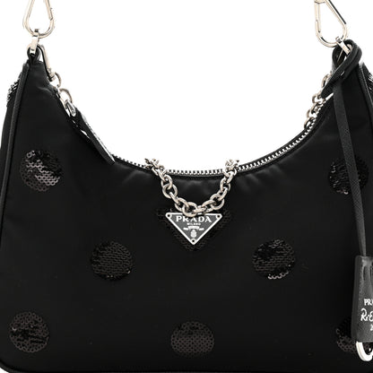 Prada Nylon Sequin Embellished Polka Dot Re-Edition 2005 Shoulder Bag Black 8 of 10