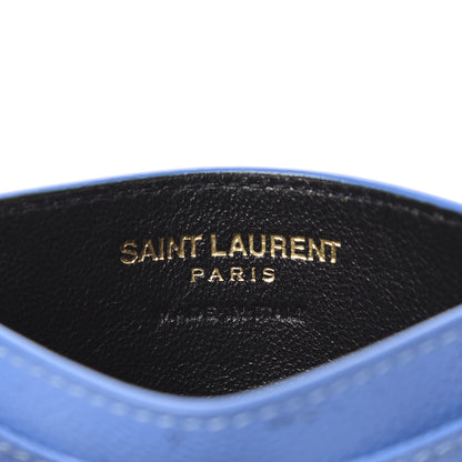 Saint Laurent Grain De Poudre Matelasse Monogram Credit Card Case Blue Clair 6 of 8