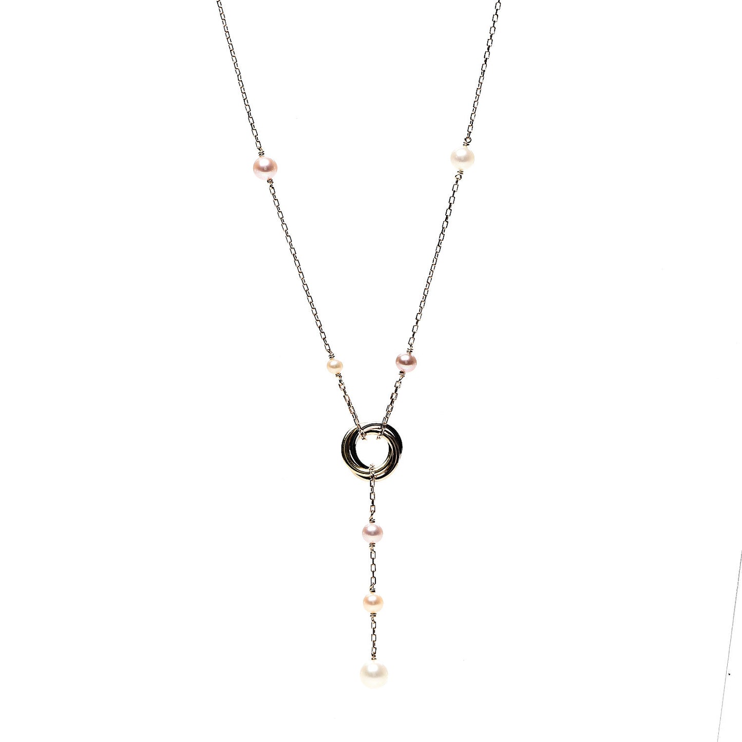 18K Pink Yellow White Gold Pearl Trinity Drop Necklace