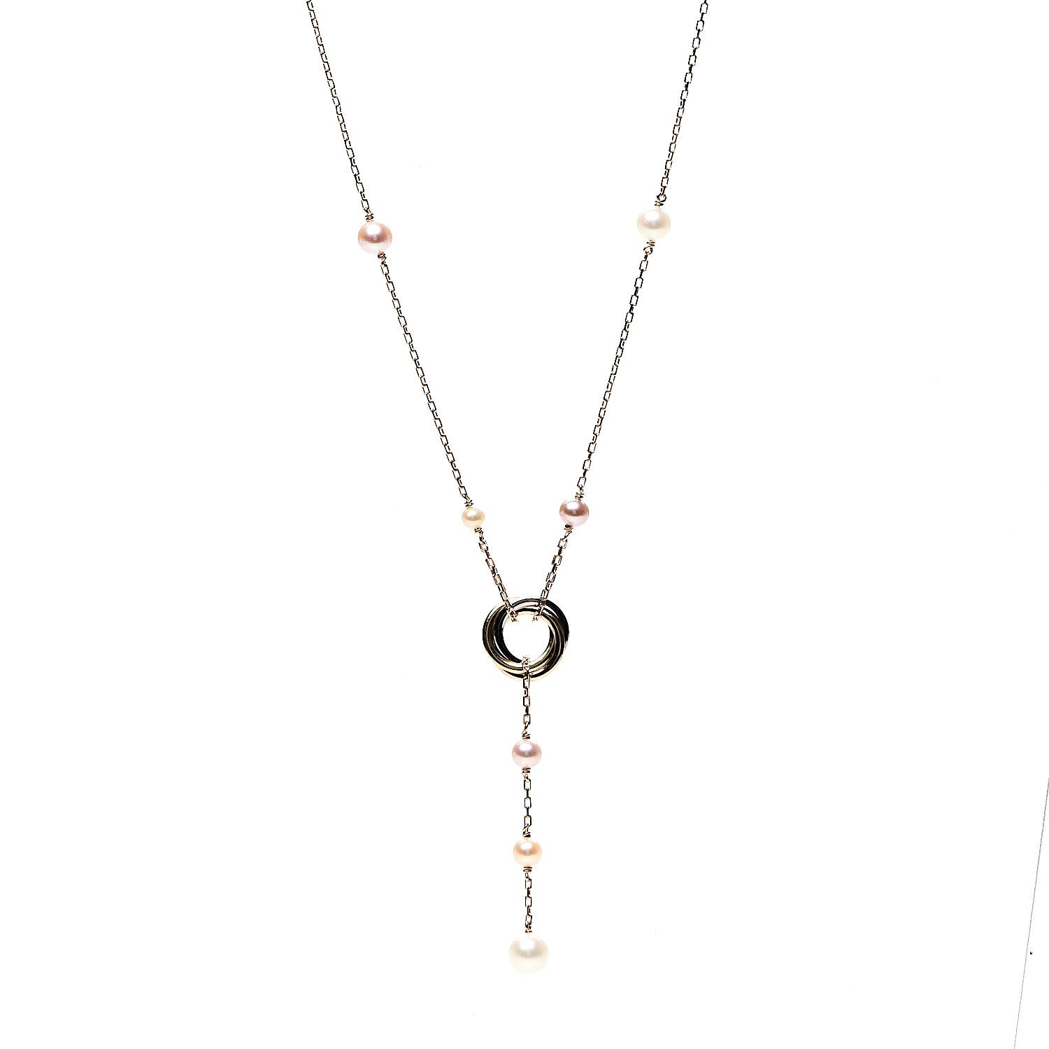 Cartier 18K Pink Yellow White Gold Pearl Trinity Drop Necklace 1 of 5