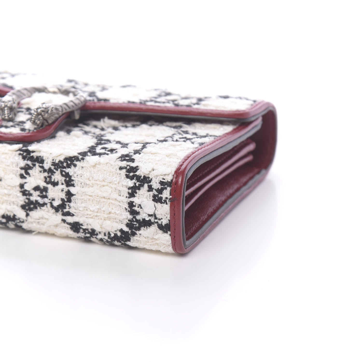 Gucci Tweed GG Monogram Mini Dionysus Chain Wallet White Black Romantic Cherry 9 of 10