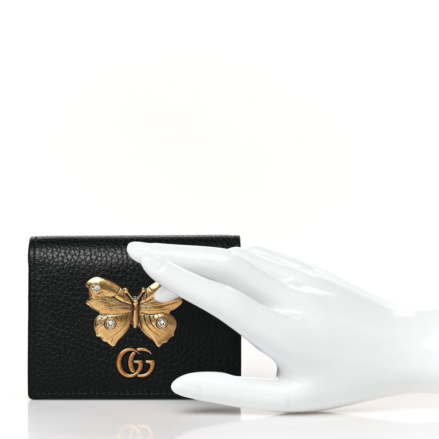 Pebbled Calfskin Butterfly Card Case Black