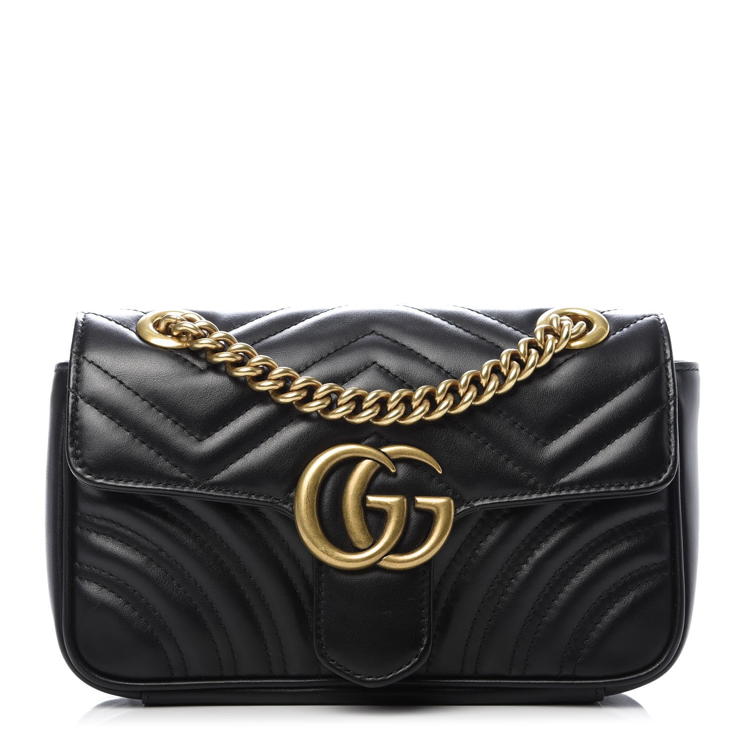 Gucci Calfskin Matelasse Mini GG Marmont Shoulder Bag Black 1 of 8