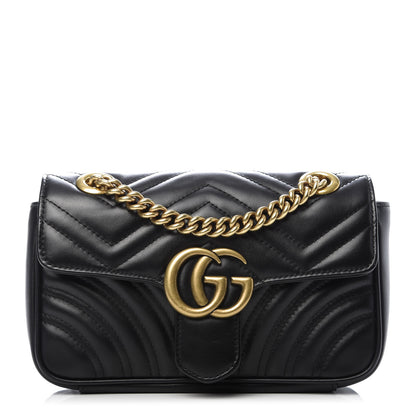 Gucci Calfskin Matelasse Mini GG Marmont Shoulder Bag Black 1 of 8