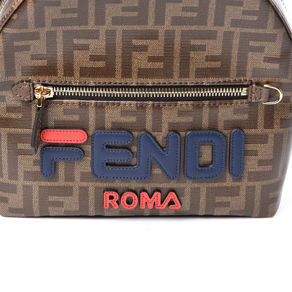 Fendi X FILA Glazed Fabric Vitello Century FF 1974 Mania Mini Backpack Mogano Panna Blueberry 11 of 11