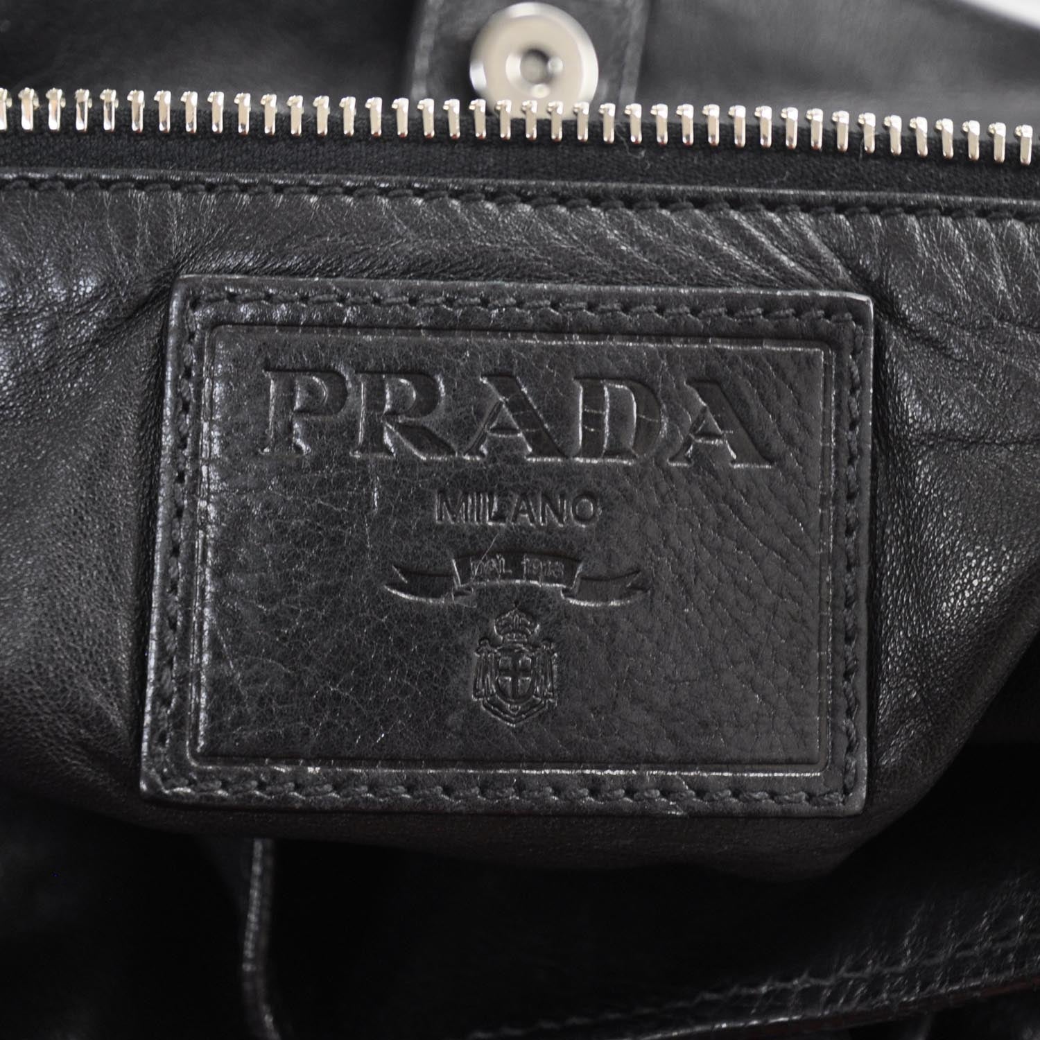 Prada Leather Large Tote Black Brown 7 of 10