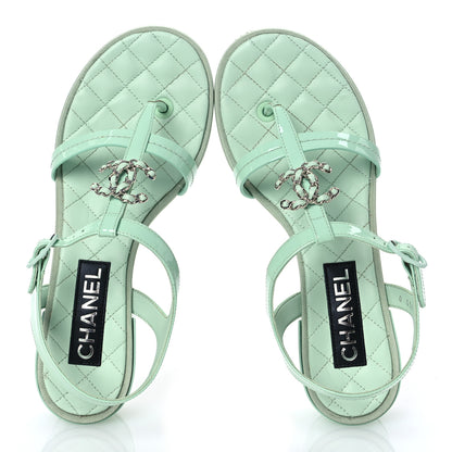 Chanel Patent CC Logo Thong Sandals 38.5 Green 2 of 13
