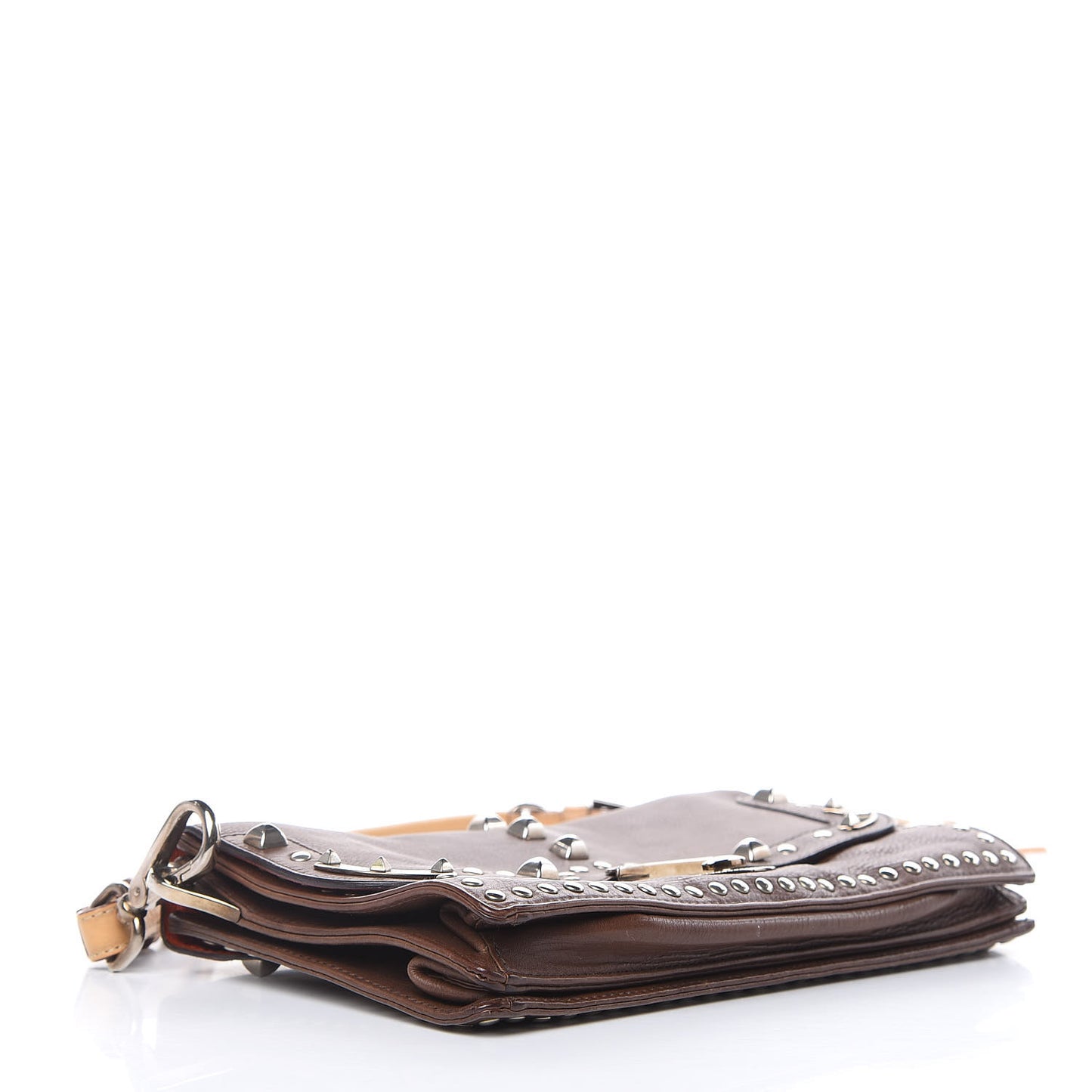 Glace Calfskin Studded Detachable Clutch Shoulder Bag Bruciato