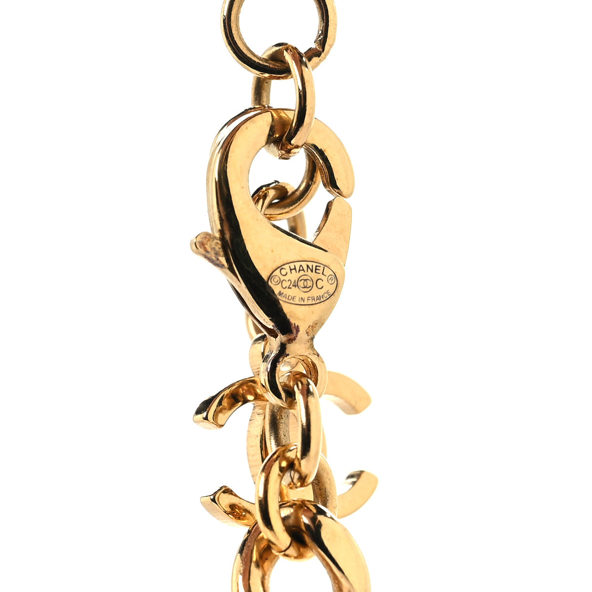Metal Enamel Pearl Star CC Necklace Gold White