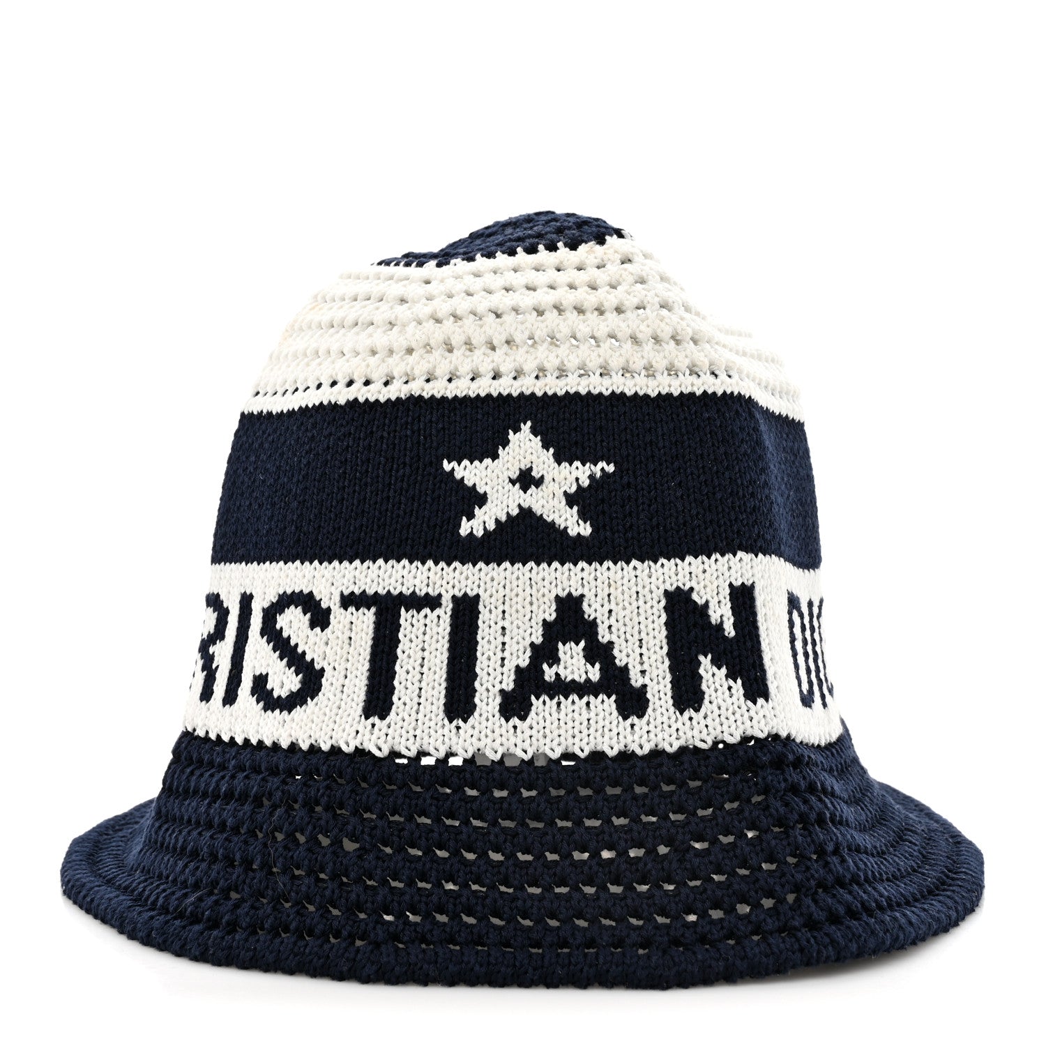Christian Dior Cotton Blend Knitted D-Tulipe Cloche Hat M Blue White 3 of 9