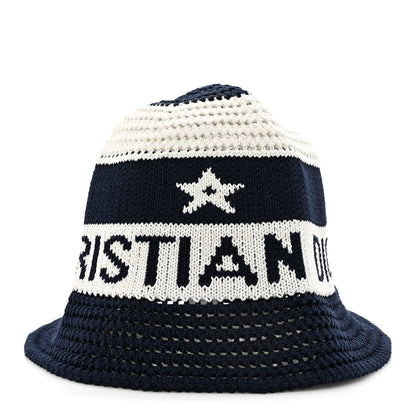 Christian Dior Cotton Blend Knitted D-Tulipe Cloche Hat M Blue White 3 of 9