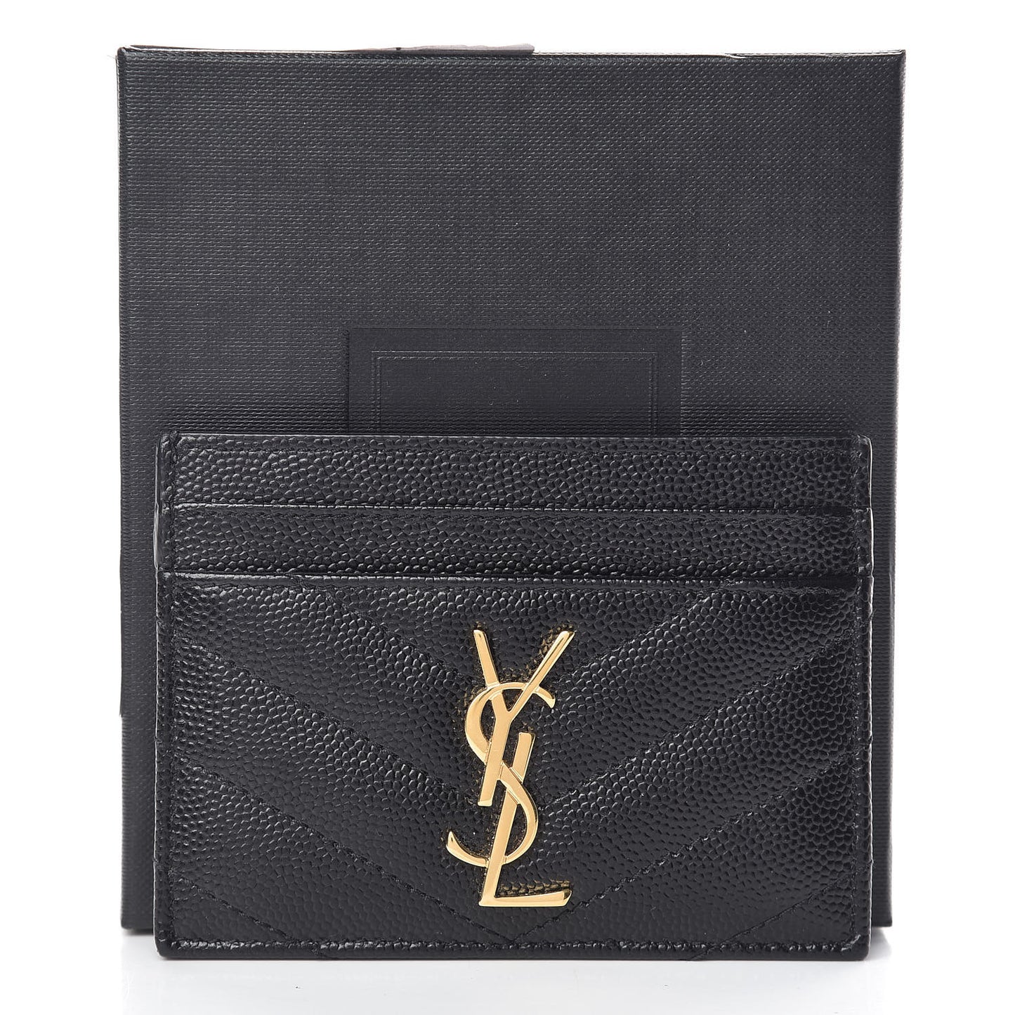 Grain De Poudre Matelasse Chevron Monogram Credit Card Case Black