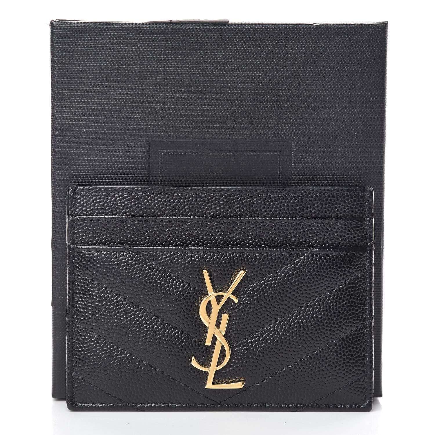 Saint Laurent Grain De Poudre Matelasse Chevron Monogram Credit Card Case Black 10 of 10