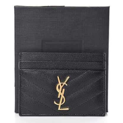 Saint Laurent Grain De Poudre Matelasse Chevron Monogram Credit Card Case Black 10 of 10