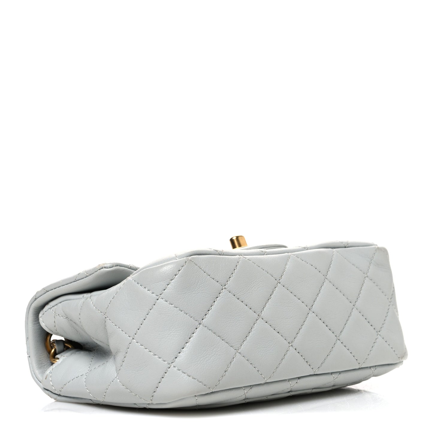Lambskin Quilted Mini Pearl Crush Flap Light Grey