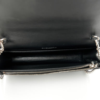 Saint Laurent Calfskin Crocodile Embossed Kate Monogram Tassel Chain Wallet Black 5 of 9