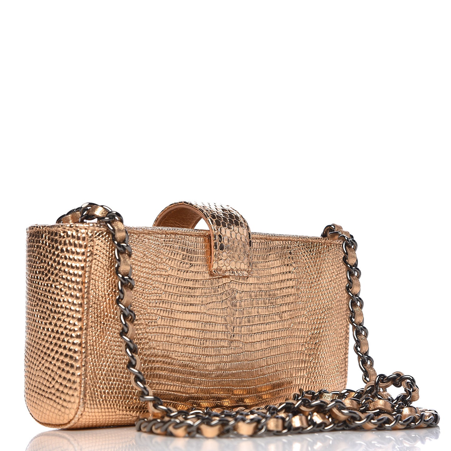 Lizard Mini Phone Holder Clutch Rose Gold